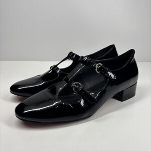 J.Crew Teagan Women's US 7.5 Black Patent Leather T-Strap Mary‎ Jane Heels Pump